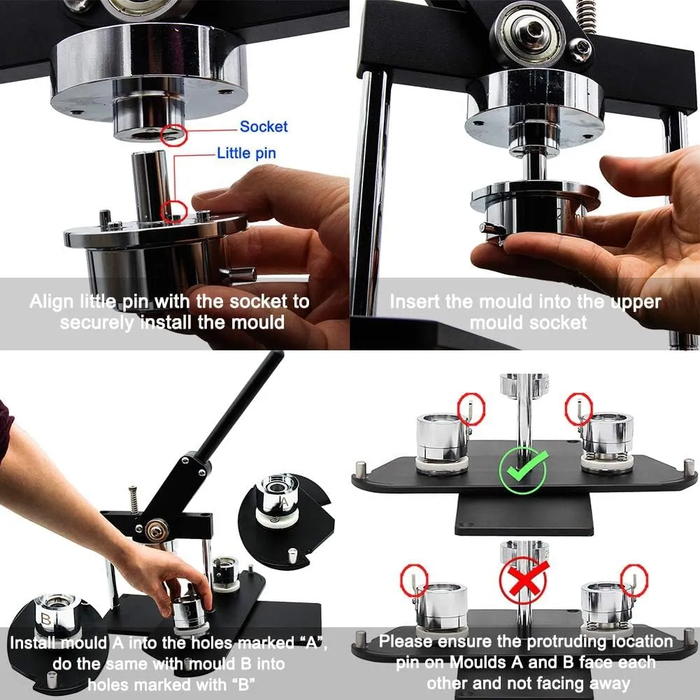 ChiButtons Pro 25mm (1") Metric Button Maker Machine B400 Kit | All-Metal Craft Press with 500 Sets Components, Adjustable Circle Cutter & Moulds | Tiny Buttons, Mini Badges, Custom Pins (Black-New)