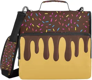 Chocolate Colorful Dots Zipper Binder with Shoulder Strap Trapper Keeper 3 Ring Binder Organizer Large Capacity Multiple Compartments for School Office