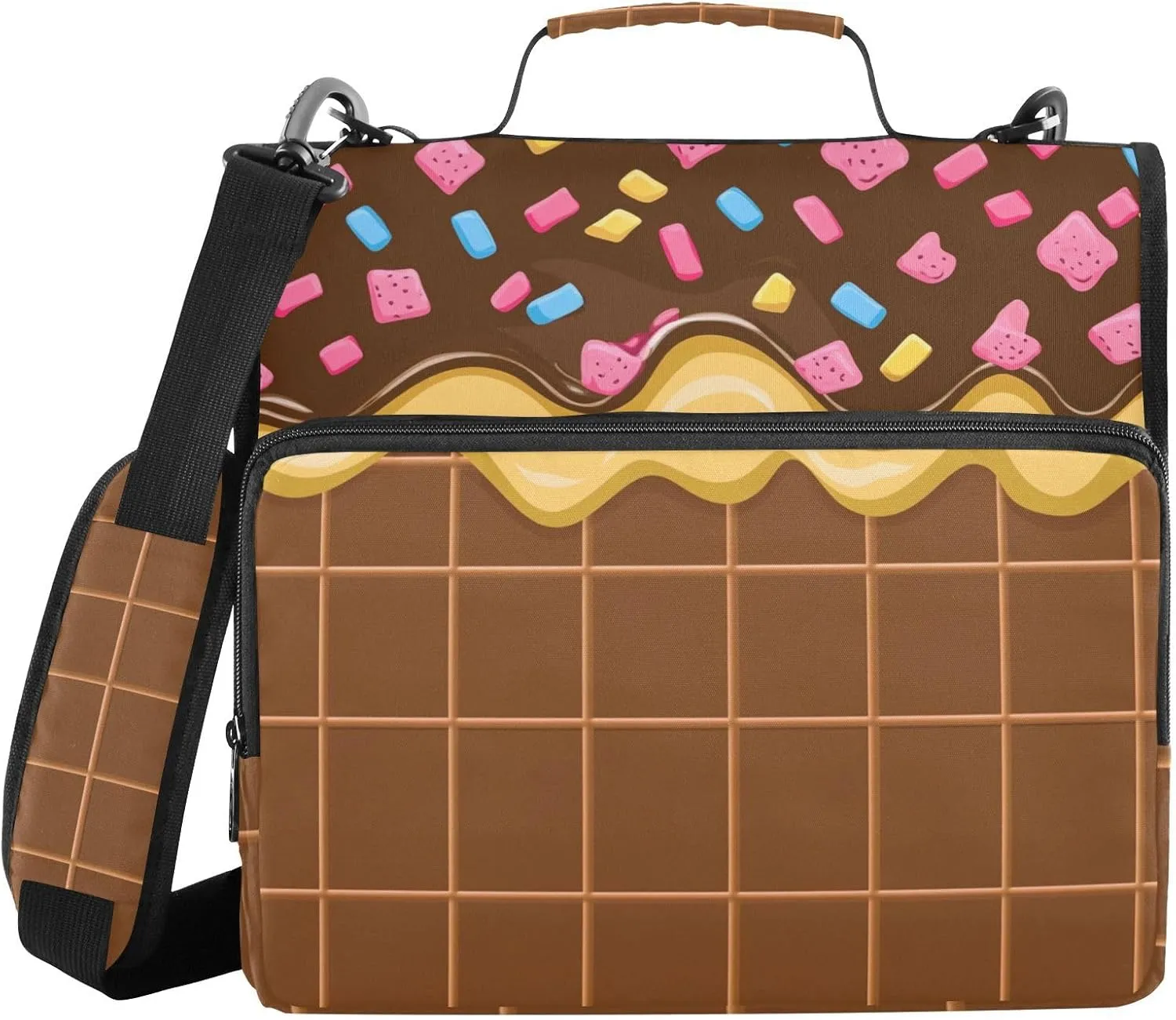 Chocolate Dots Ice Cream Zipper Binder with Shoulder Strap Trapper Keeper 3 Ring Binder Organizer Large Capacity Multiple Compartments for School Office