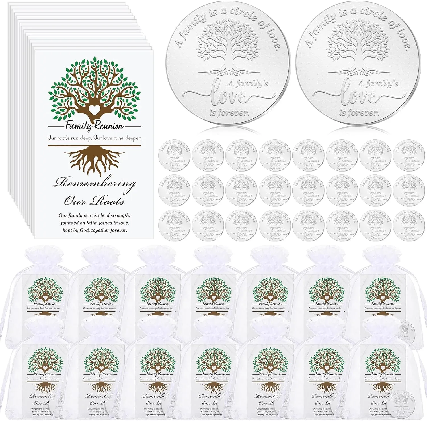 Christmas Family Reunion Gifts Coin with Remembering Our Roots Cards Organza Bags Reunion Favor
