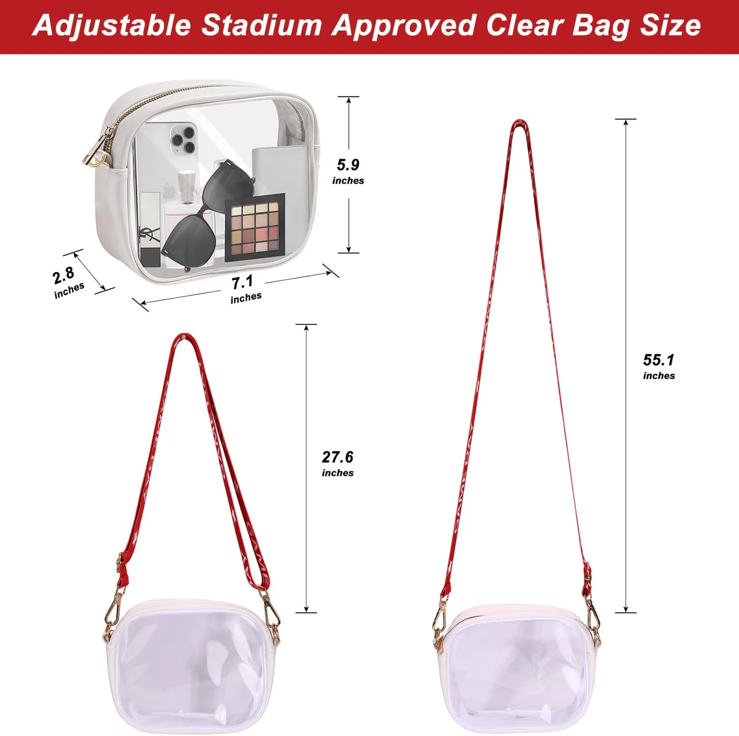 Clear Bag for Stadium Events Game Day Clear Purse Stadium Approved Football Crossbody Clear Bag for Concert Sports Events