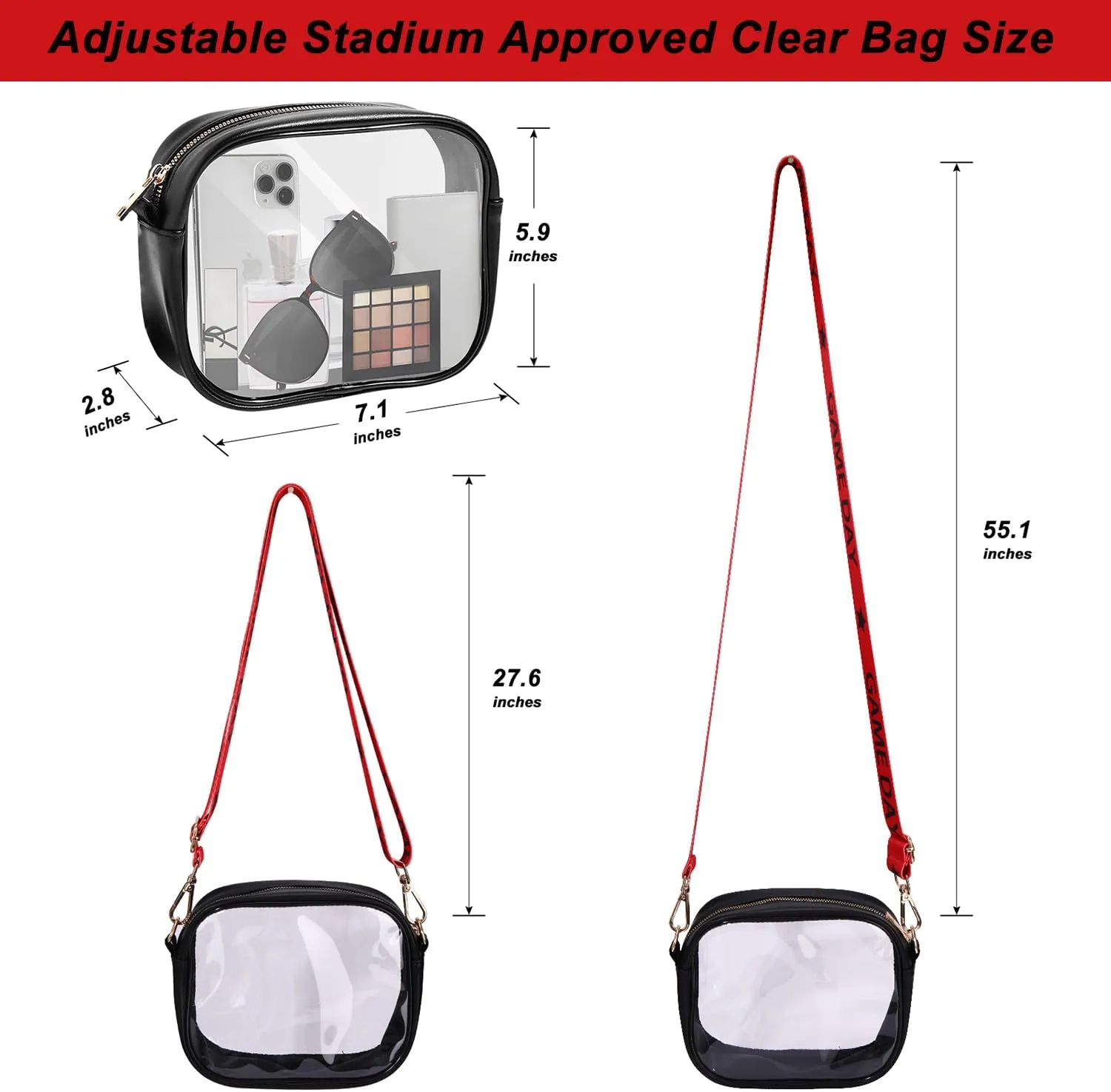 Clear Bag for Stadium Events Game Day Clear Purse Stadium Approved Football Crossbody Clear Bag for Concert Sports Events
