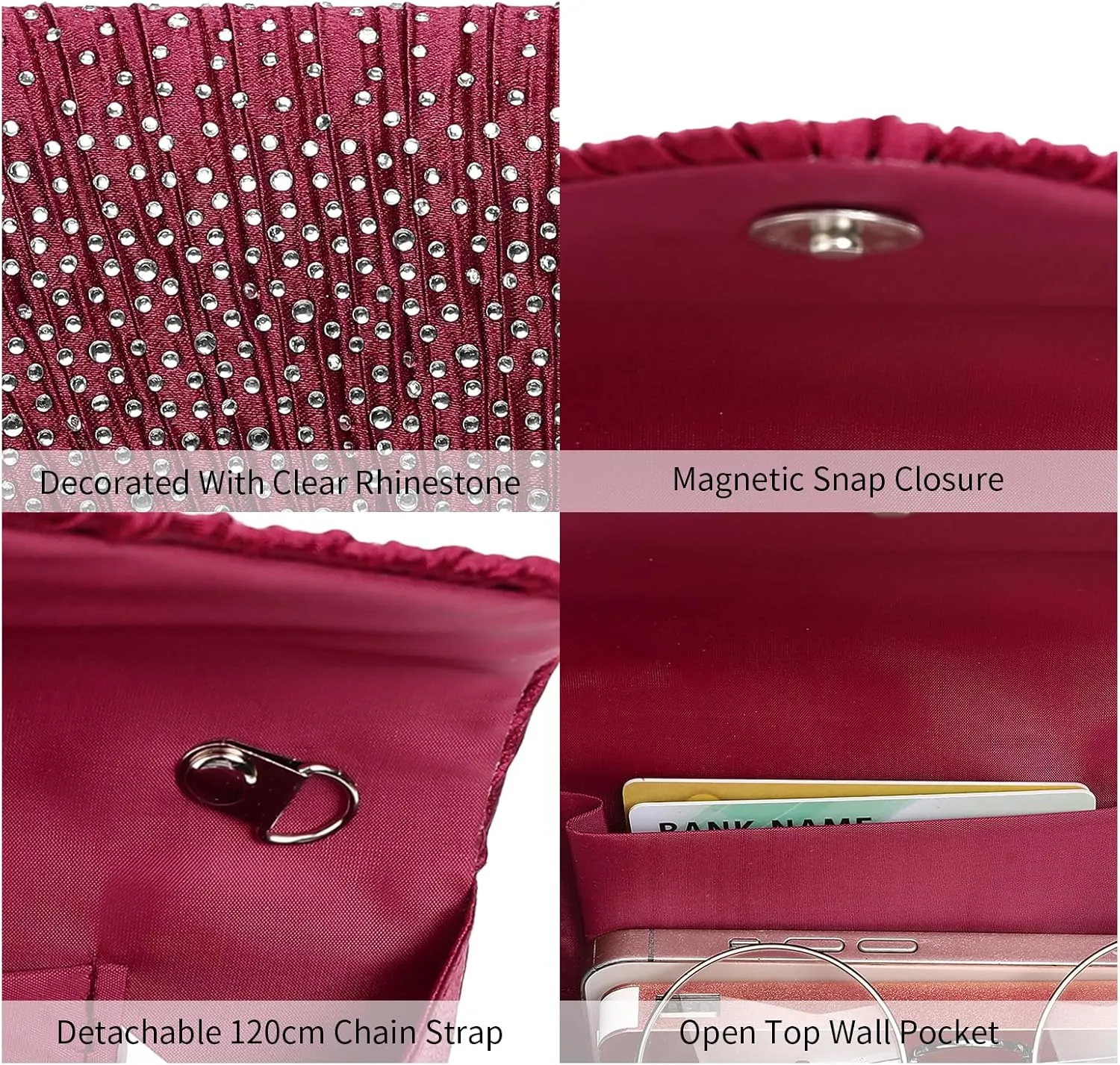 Clutch Purses for Women, Evening Bag with Detachable Chain Ladies Sparkling Party Handbag Wedding Bags