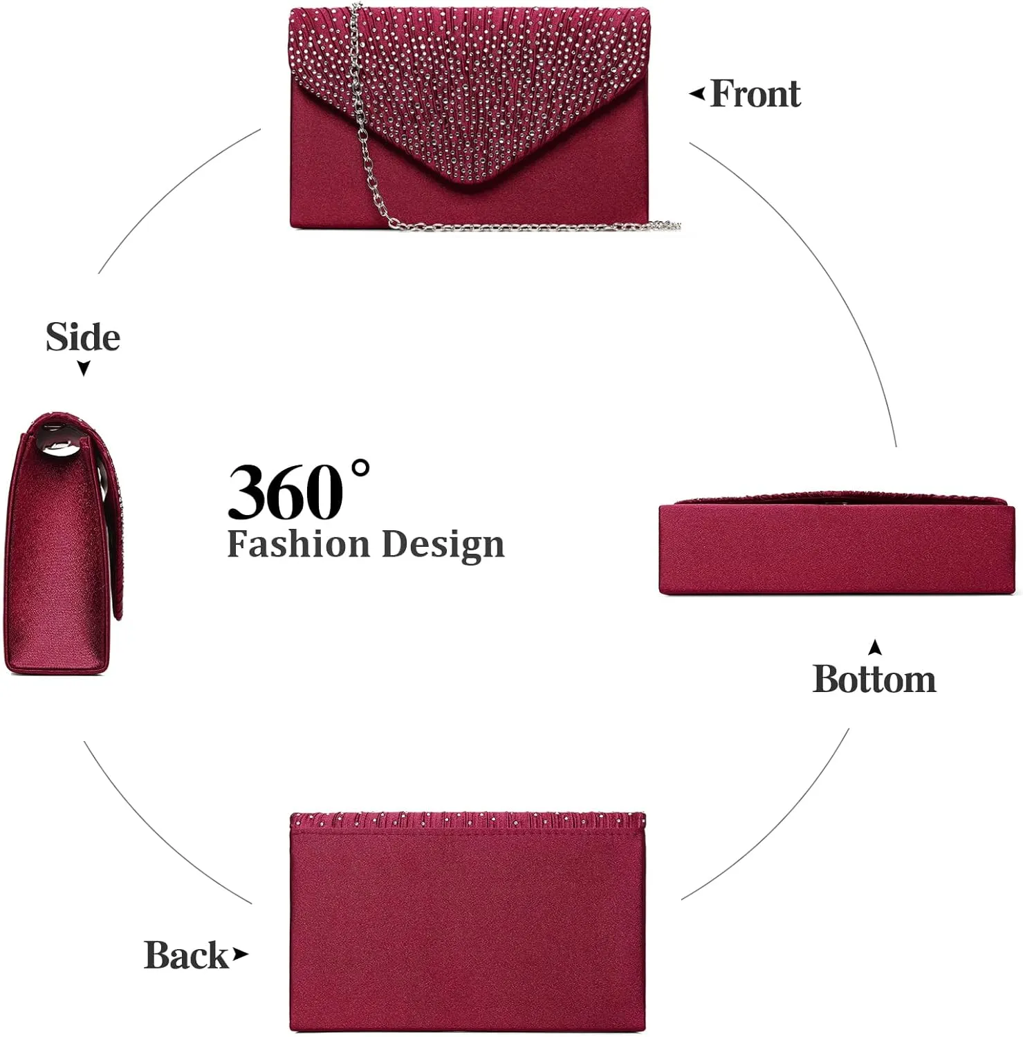 Clutch Purses for Women, Evening Bag with Detachable Chain Ladies Sparkling Party Handbag Wedding Bags