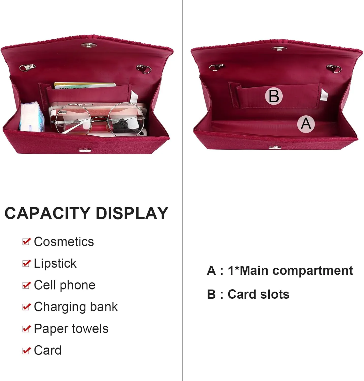 Clutch Purses for Women, Evening Bag with Detachable Chain Ladies Sparkling Party Handbag Wedding Bags