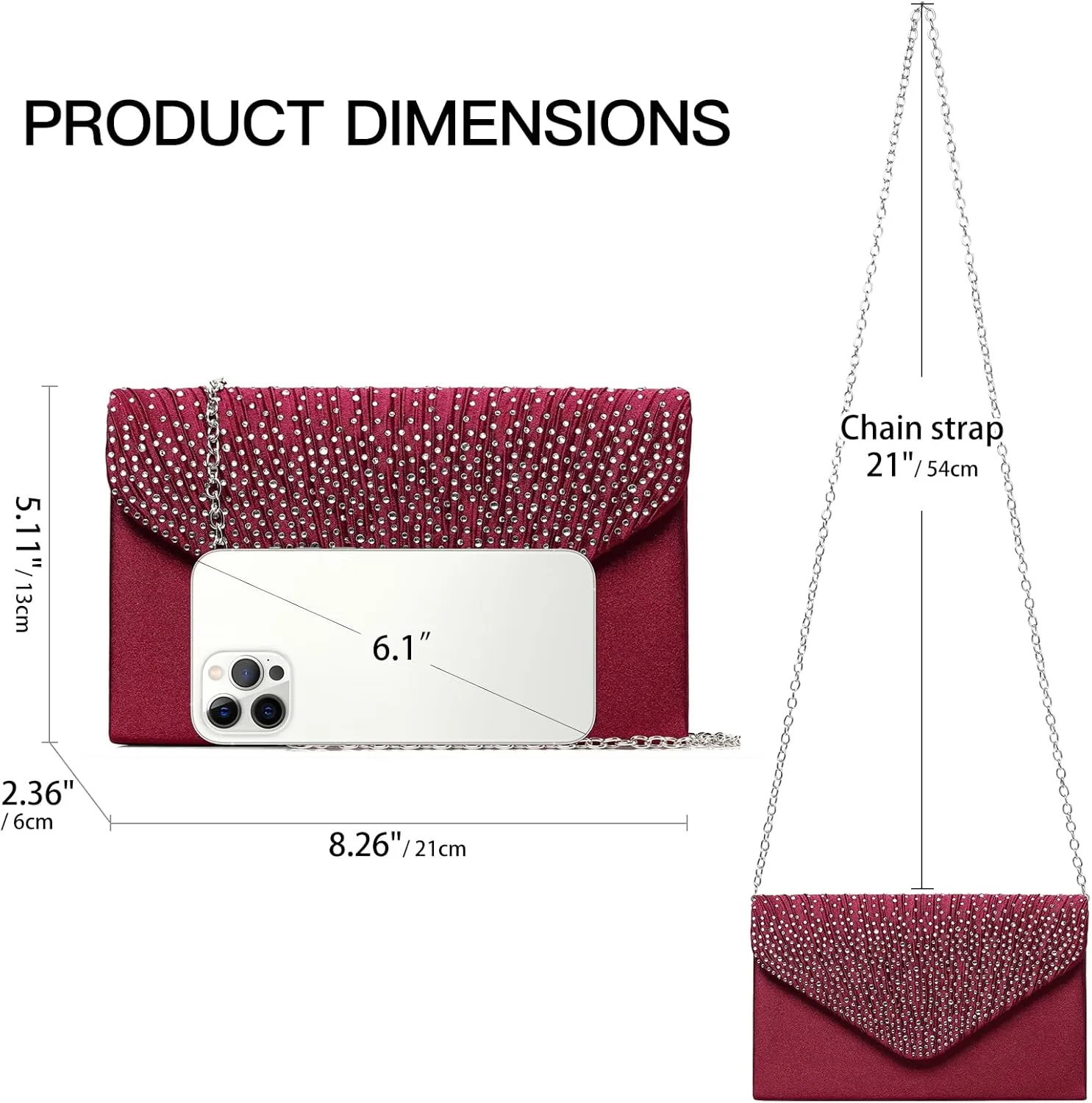 Clutch Purses for Women, Evening Bag with Detachable Chain Ladies Sparkling Party Handbag Wedding Bags