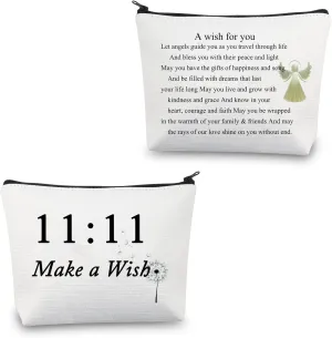 CMNIM 11 11 Make a Wish Gifts Makeup Bag Angel Gifts for Women Friendship Dandelion Gift 11 11 Angel Number Cosmetic Travel Bag (11 11 Make a Wish Gifts)