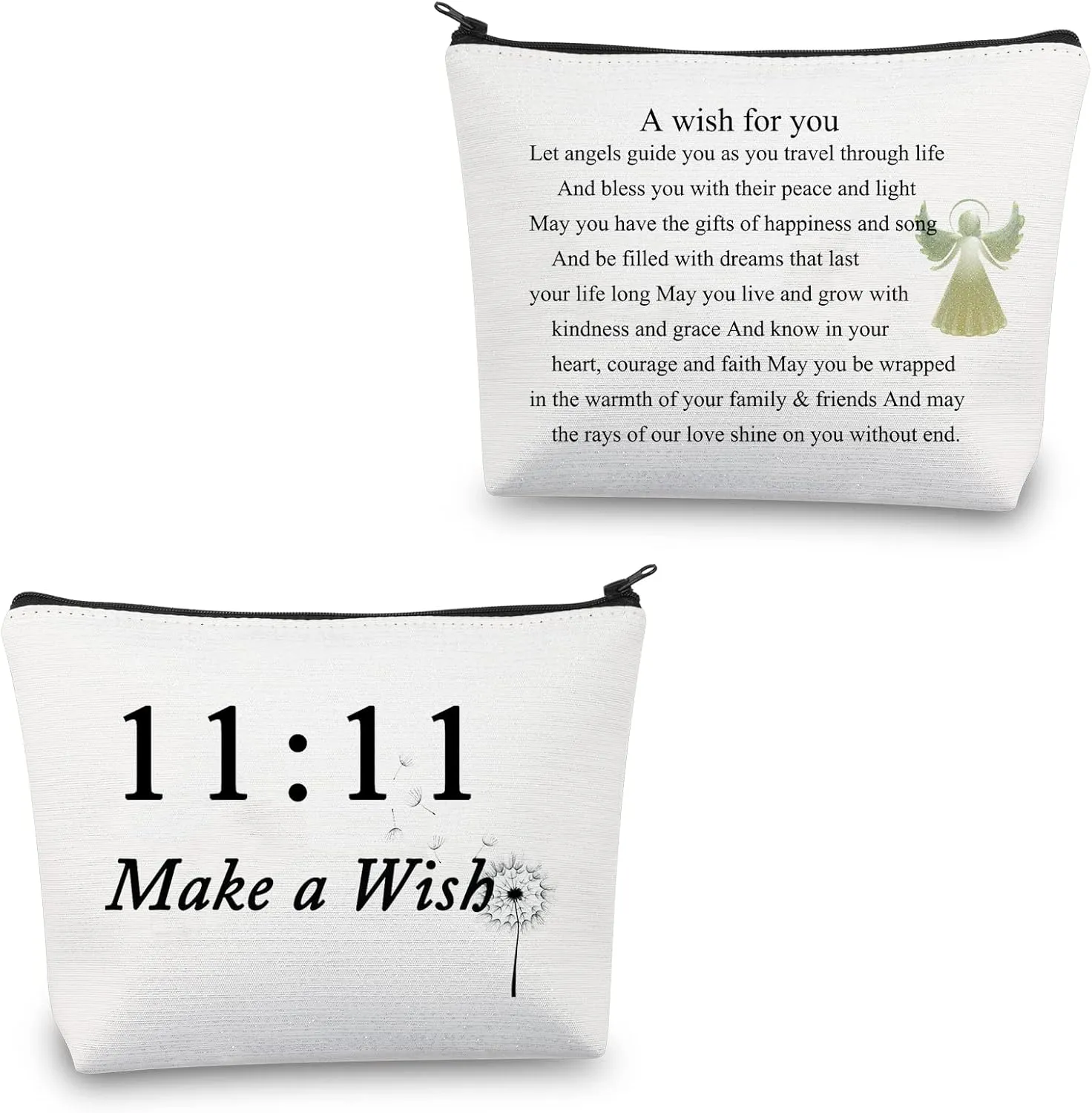 CMNIM 11 11 Make a Wish Gifts Makeup Bag Angel Gifts for Women Friendship Dandelion Gift 11 11 Angel Number Cosmetic Travel Bag (11 11 Make a Wish Gifts)