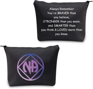 CMNIM NA Sobriety Gifts for Women NA Recovery Gifts Narcotics Anonymous Bag NA Symbol Makeup Cosmetic Bag NA Sober Gifts Travel Pouch Portable Bag Case Organizer (NA Sobriety Gift Bag Black)