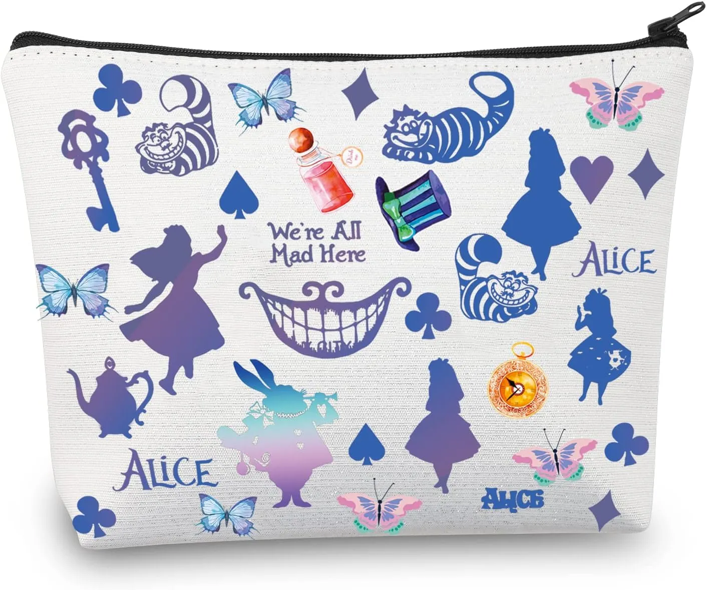 CMNIM We Are All Mad Here Alice Gift Makeup Bag Smiling Cat Wonderland Quote Cosmetic Bag Alice Fairy Tales Gifts (2336 We Are All Mad Here)