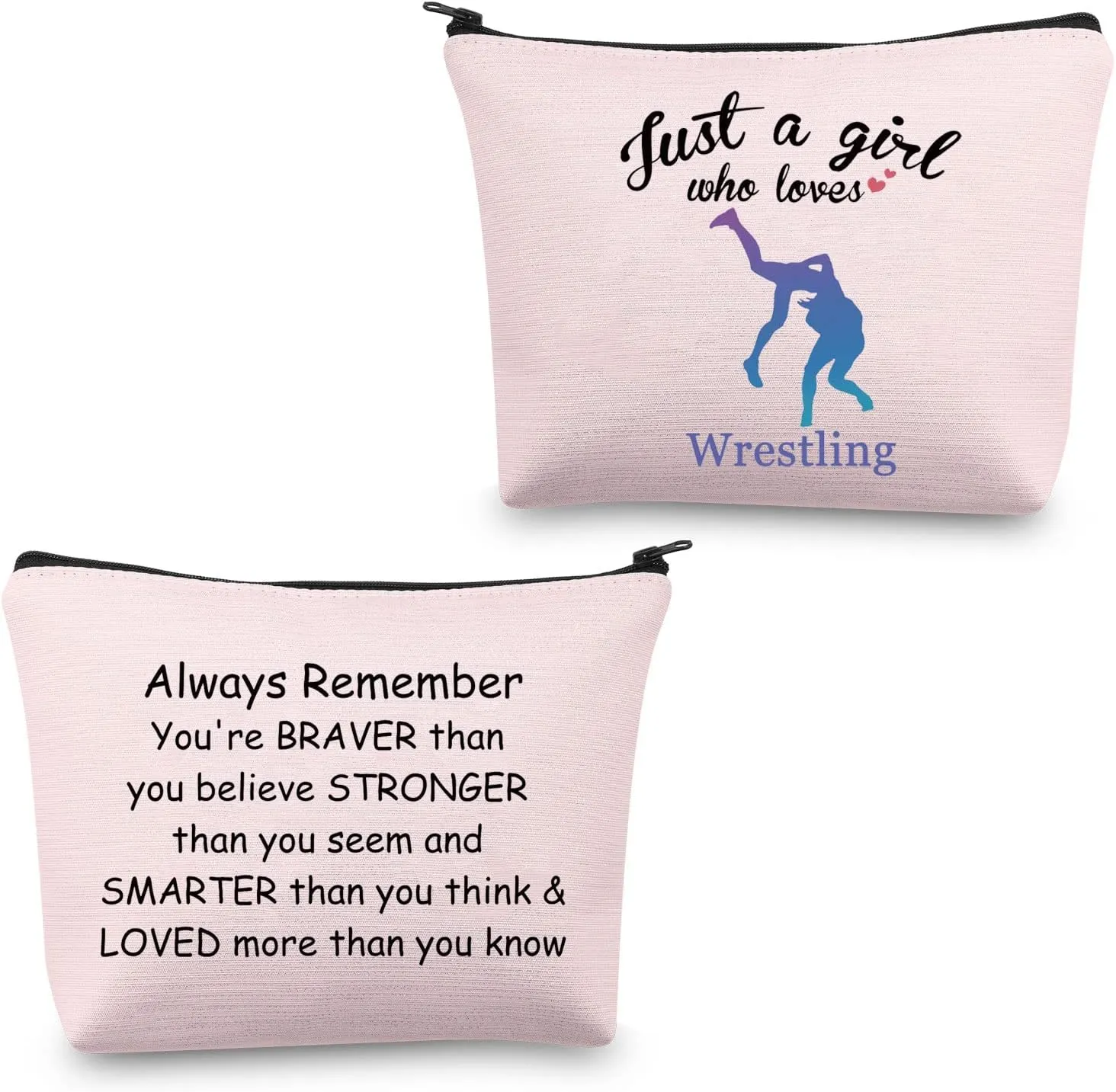 CMNIM Wrestler Girl Wrestling Gifts Just a Girl Who Loves Wrestling Makeup Cosmetics Bag Wrestler Inspirational Gifts wrestling Travel Bag for Girls (Pink)