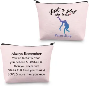 CMNIM Wrestler Girl Wrestling Gifts Just a Girl Who Loves Wrestling Makeup Cosmetics Bag Wrestler Inspirational Gifts wrestling Travel Bag for Girls (Pink)