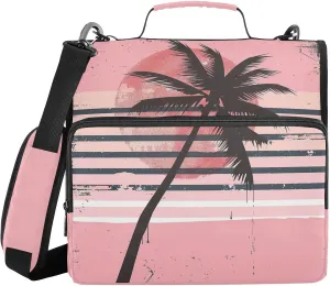 Coconut Tree Sun Pink Silhouette Zipper Binder with Shoulder Strap Trapper Keeper 3 Ring Binder Organizer Large Capacity Multiple Compartments for School Office