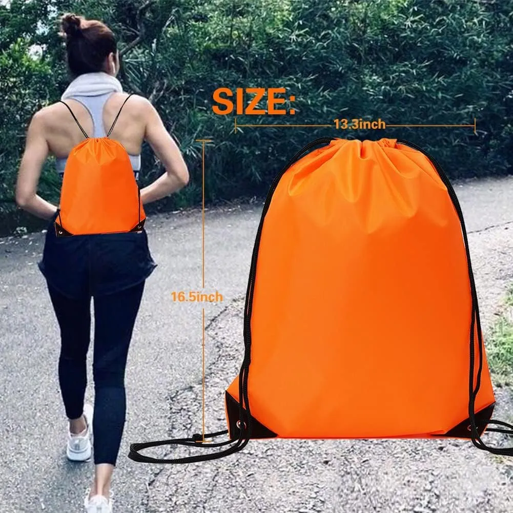 CODOBON 20 Pcs Drawstring Bags, Bulk Draw String Backpack, Cinch Polyester Bag for Gym Sport, Orange