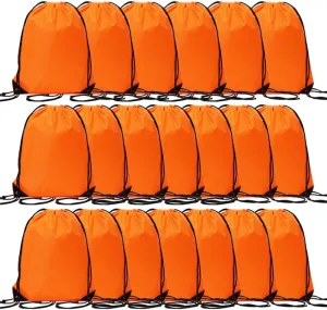 CODOBON 20 Pcs Drawstring Bags, Bulk Draw String Backpack, Cinch Polyester Bag for Gym Sport, Orange