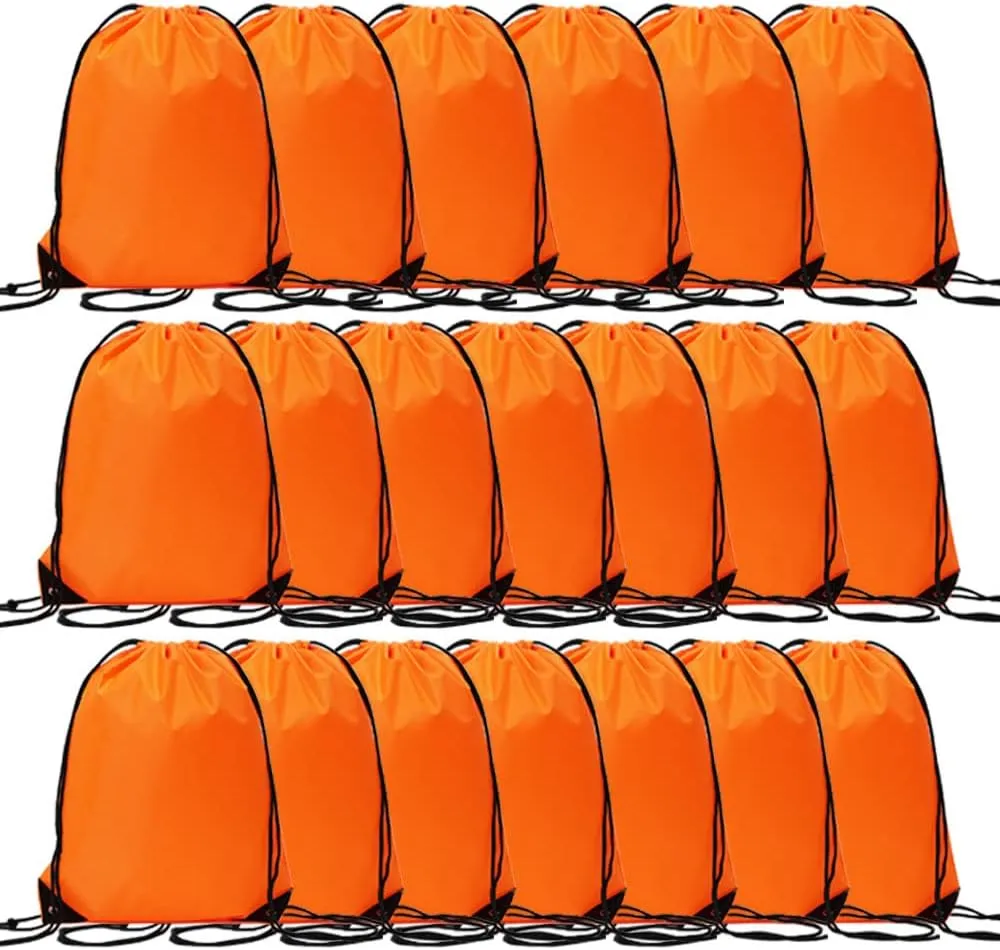 CODOBON 20 Pcs Drawstring Bags, Bulk Draw String Backpack, Cinch Polyester Bag for Gym Sport, Orange