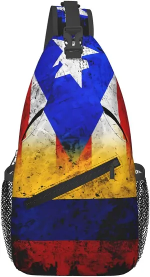 Colombian Puerto Rican Colombia Boricua Flag Crossbody Bag Cross Chest Bag Adjustable Sling Backpack Sports Gym Shoulder Bags Travel Cycling Daypack Diagonally Casual Rucksack