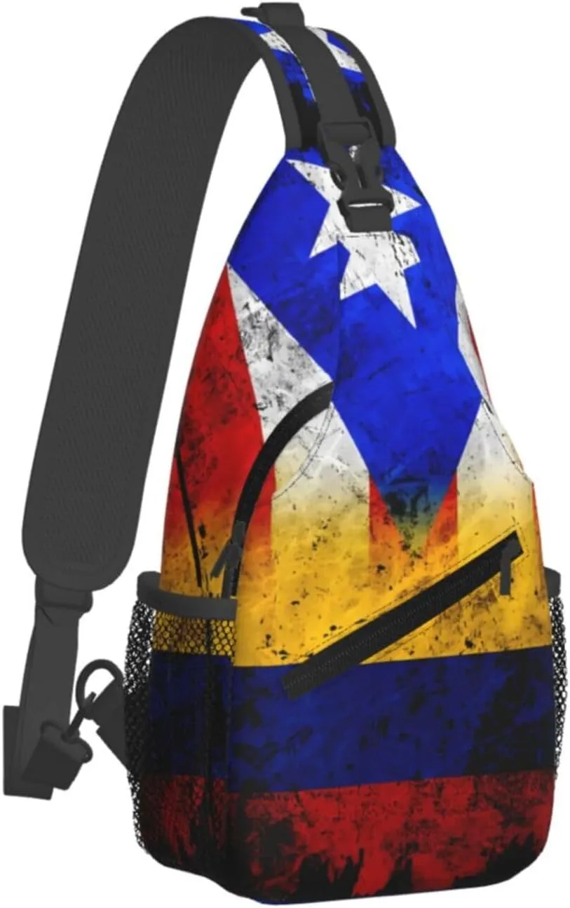Colombian Puerto Rican Colombia Boricua Flag Crossbody Bag Cross Chest Bag Adjustable Sling Backpack Sports Gym Shoulder Bags Travel Cycling Daypack Diagonally Casual Rucksack