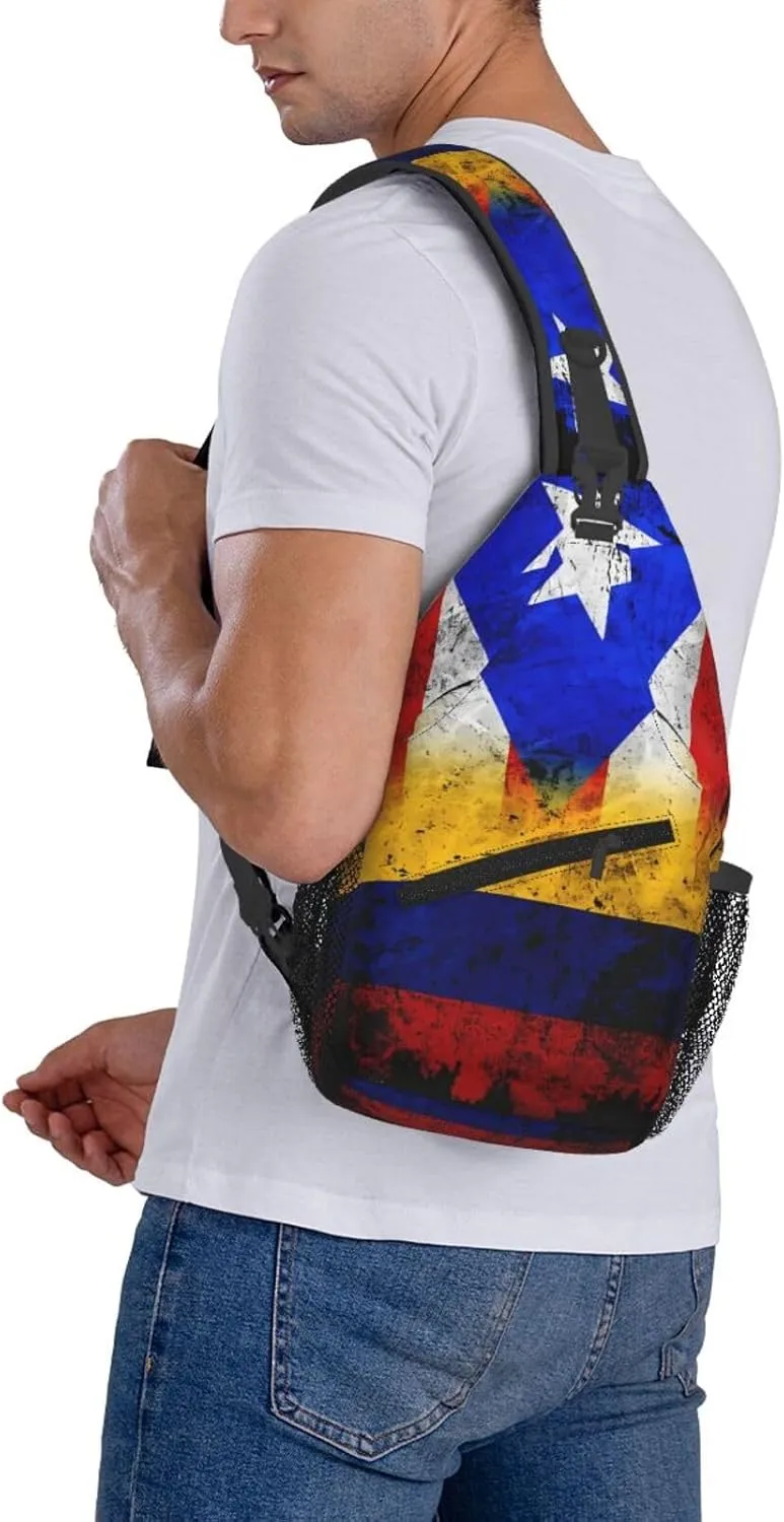 Colombian Puerto Rican Colombia Boricua Flag Crossbody Bag Cross Chest Bag Adjustable Sling Backpack Sports Gym Shoulder Bags Travel Cycling Daypack Diagonally Casual Rucksack