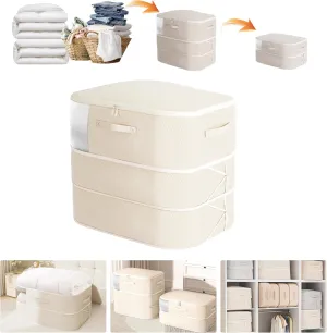 Compression Storage Bags for Bedding, 136L Ultra Space Saving Self Compression Organizer with Transparent Window, Used for Storing Comfortable Blankets,Bedding,Pillows,Clothes (Beige 21x16x23 in)