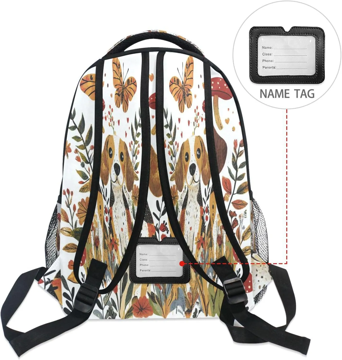 Cool Backpacks for Men Women Waterproof College School Computer Bag with Chest Strap for Travel Trip Cartoon Beagle Dogs White