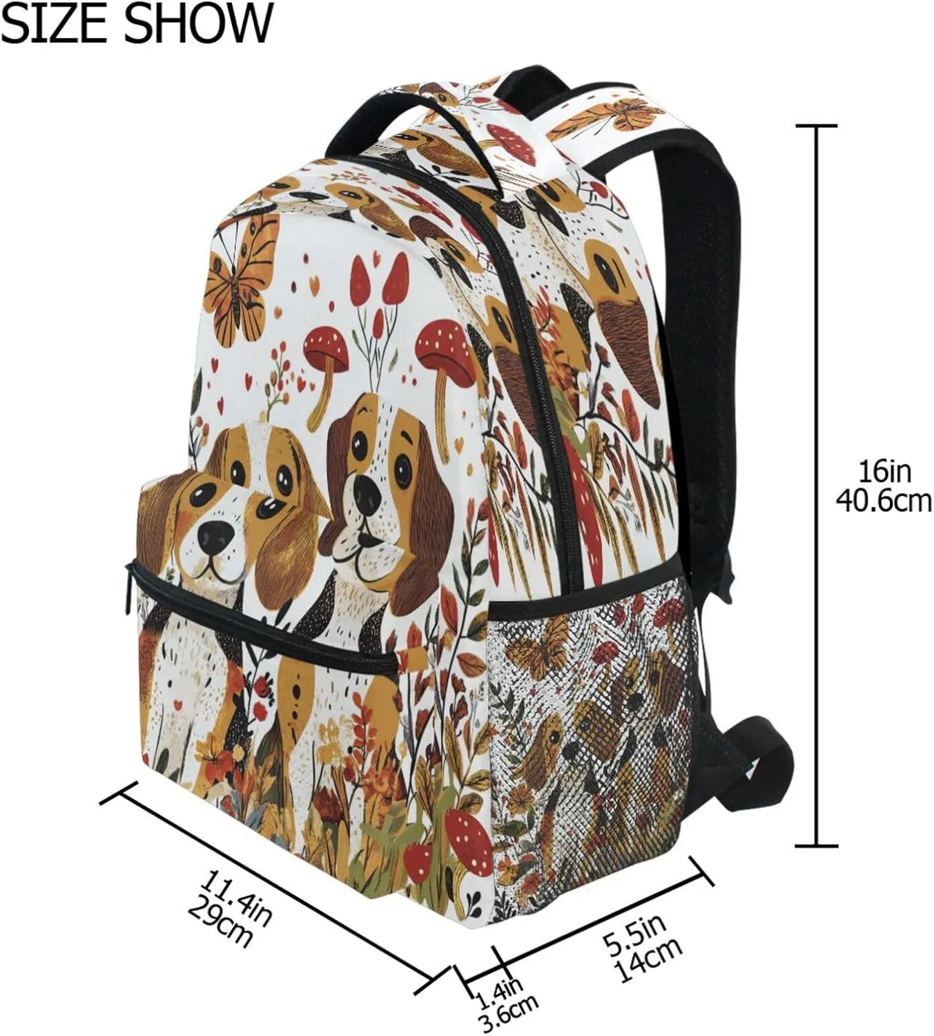 Cool Backpacks for Men Women Waterproof College School Computer Bag with Chest Strap for Travel Trip Cartoon Beagle Dogs White