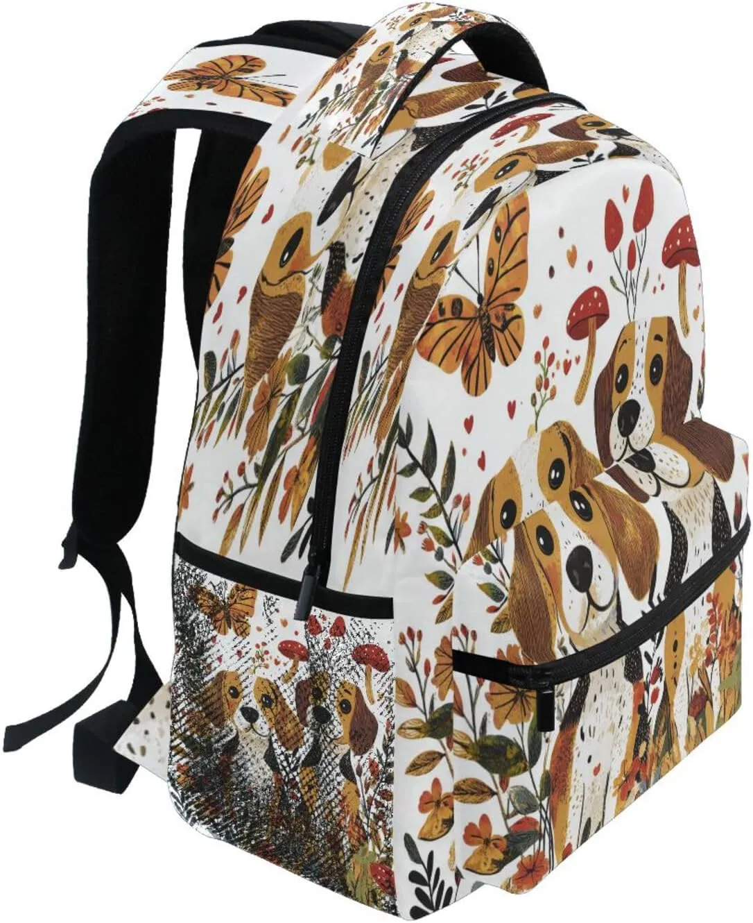 Cool Backpacks for Men Women Waterproof College School Computer Bag with Chest Strap for Travel Trip Cartoon Beagle Dogs White