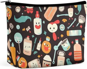 Cosmetic Bag Travel Makeup Bag Waterproof Toiletry Bag Cartoon Medicine Pattern Makeup Organizer Case Portable Toiletry Pouch Large Capacity Zipper Pouch for Women Men