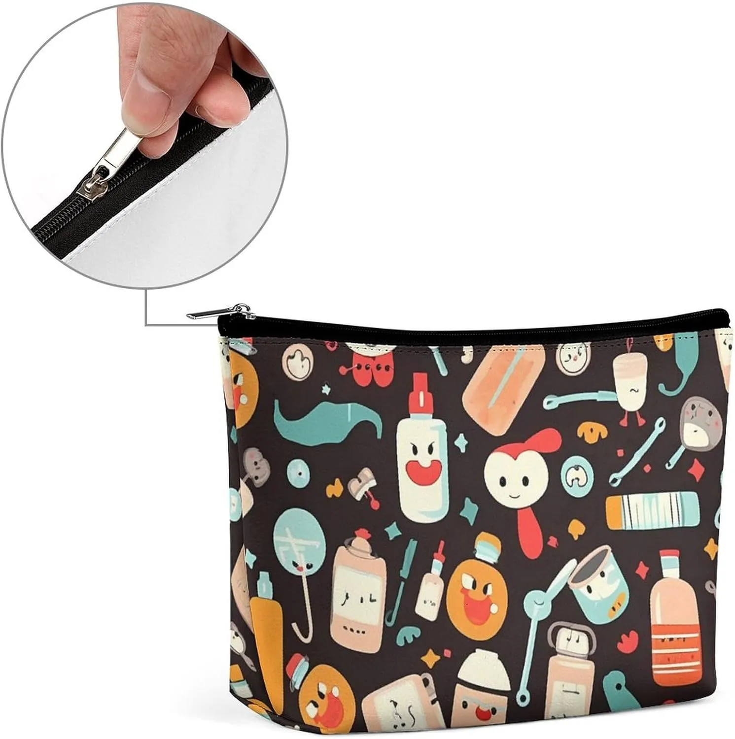 Cosmetic Bag Travel Makeup Bag Waterproof Toiletry Bag Cartoon Medicine Pattern Makeup Organizer Case Portable Toiletry Pouch Large Capacity Zipper Pouch for Women Men