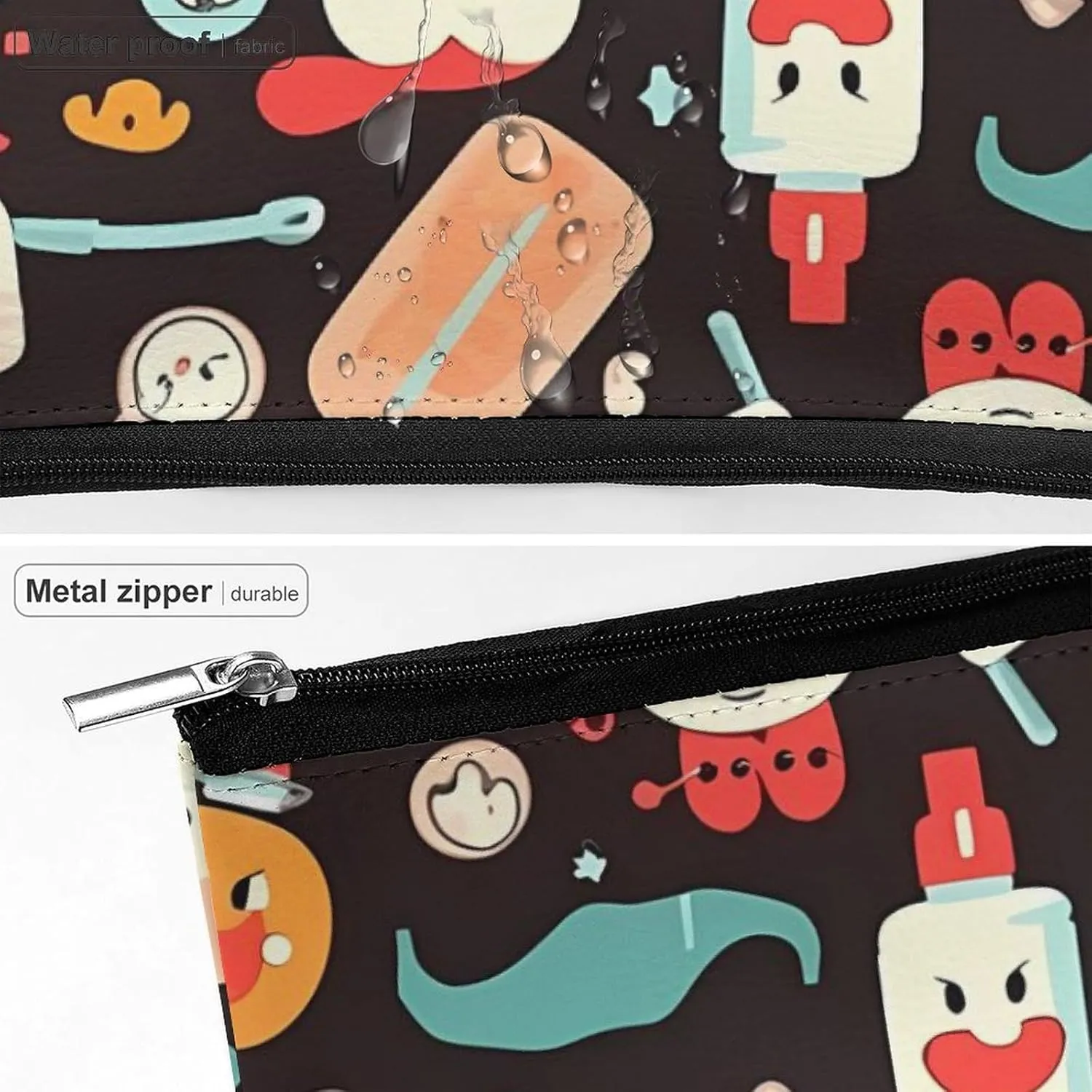 Cosmetic Bag Travel Makeup Bag Waterproof Toiletry Bag Cartoon Medicine Pattern Makeup Organizer Case Portable Toiletry Pouch Large Capacity Zipper Pouch for Women Men