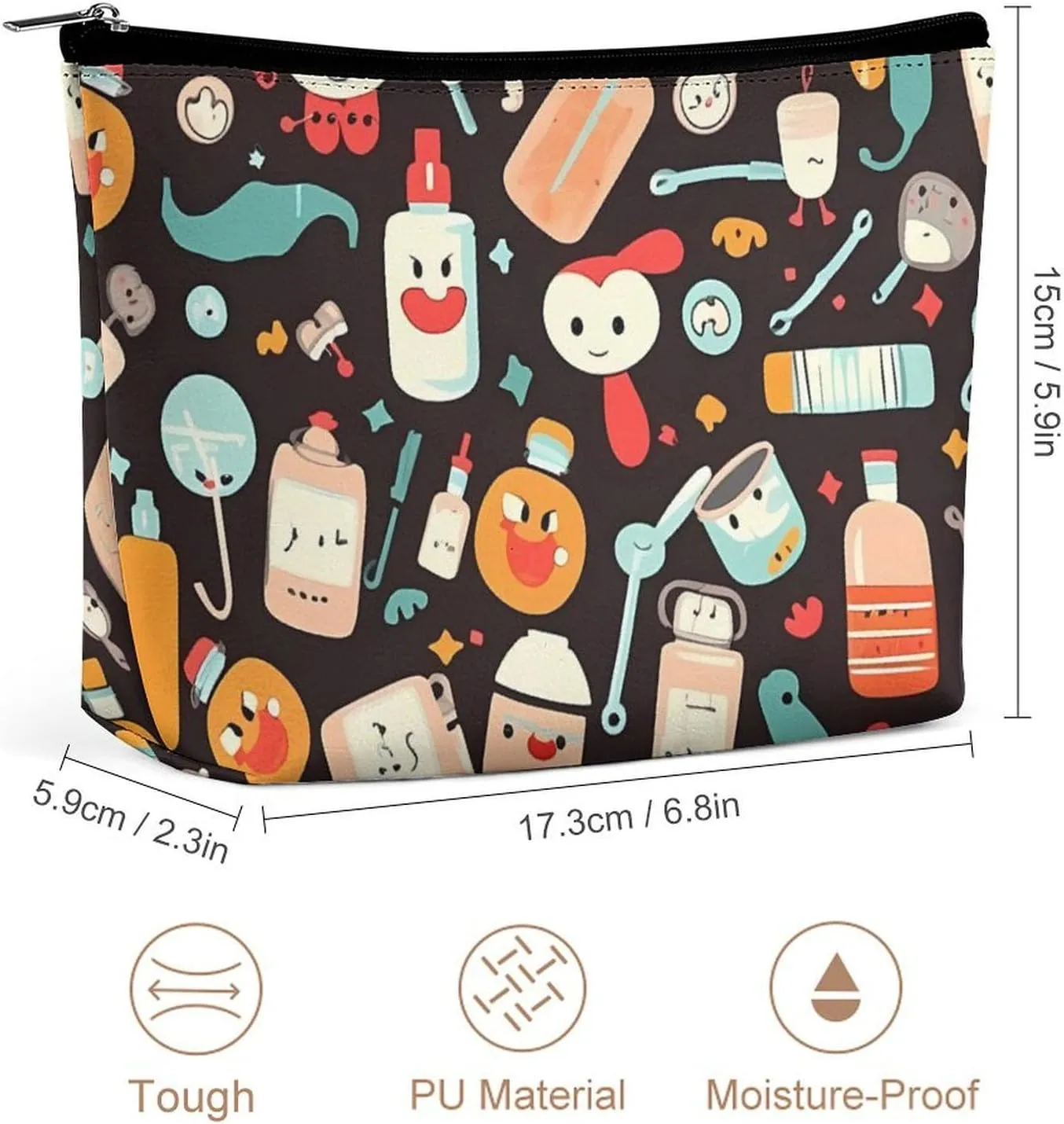Cosmetic Bag Travel Makeup Bag Waterproof Toiletry Bag Cartoon Medicine Pattern Makeup Organizer Case Portable Toiletry Pouch Large Capacity Zipper Pouch for Women Men