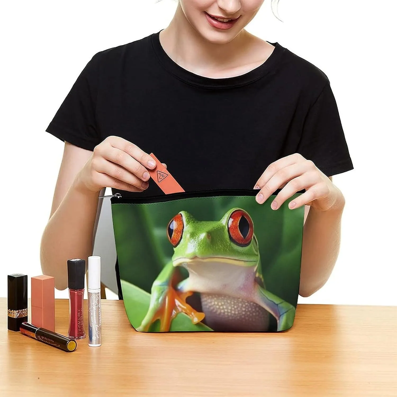 Cosmetic Bag Travel Makeup Bag Waterproof Toiletry Bag Cute Frog Makeup Organizer Case Portable Toiletry Pouch Large Capacity Zipper Pouch for Women Men