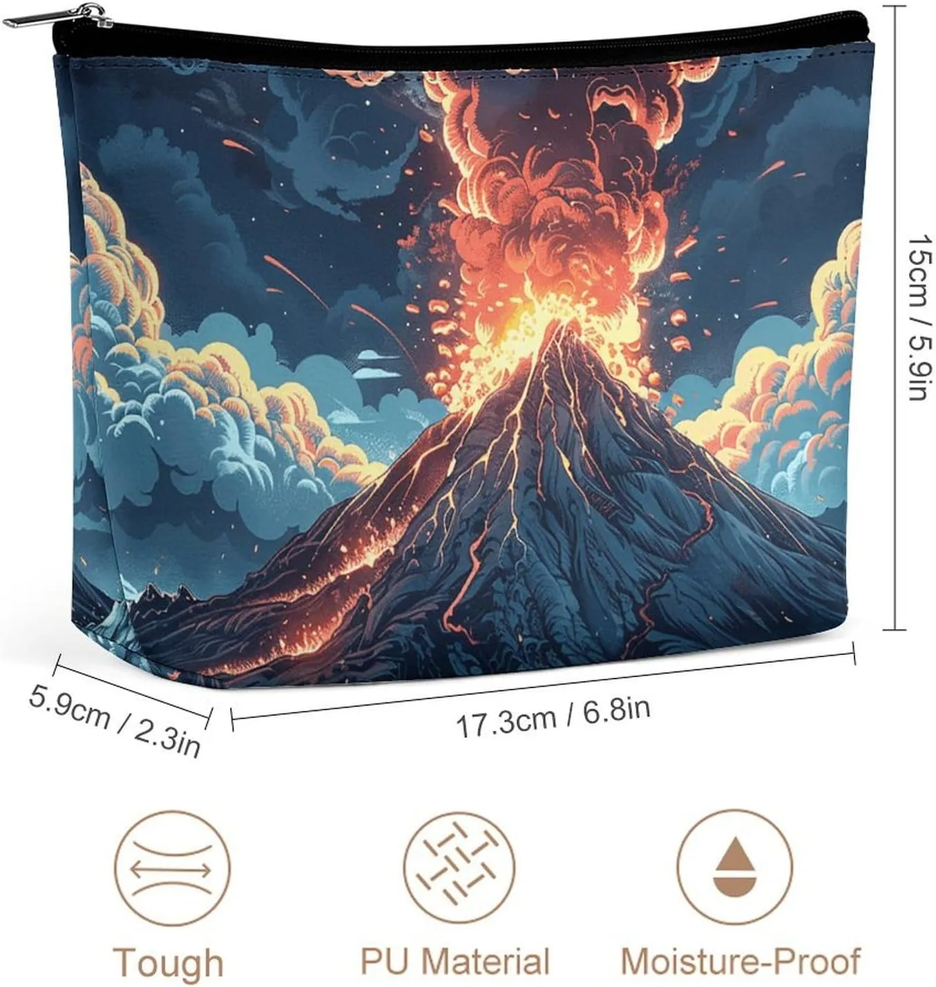 Cosmetic Bag Travel Makeup Bag Waterproof Toiletry Bag Depicts A Volcano Makeup Organizer Case Portable Toiletry Pouch Large Capacity Zipper Pouch for Women Men