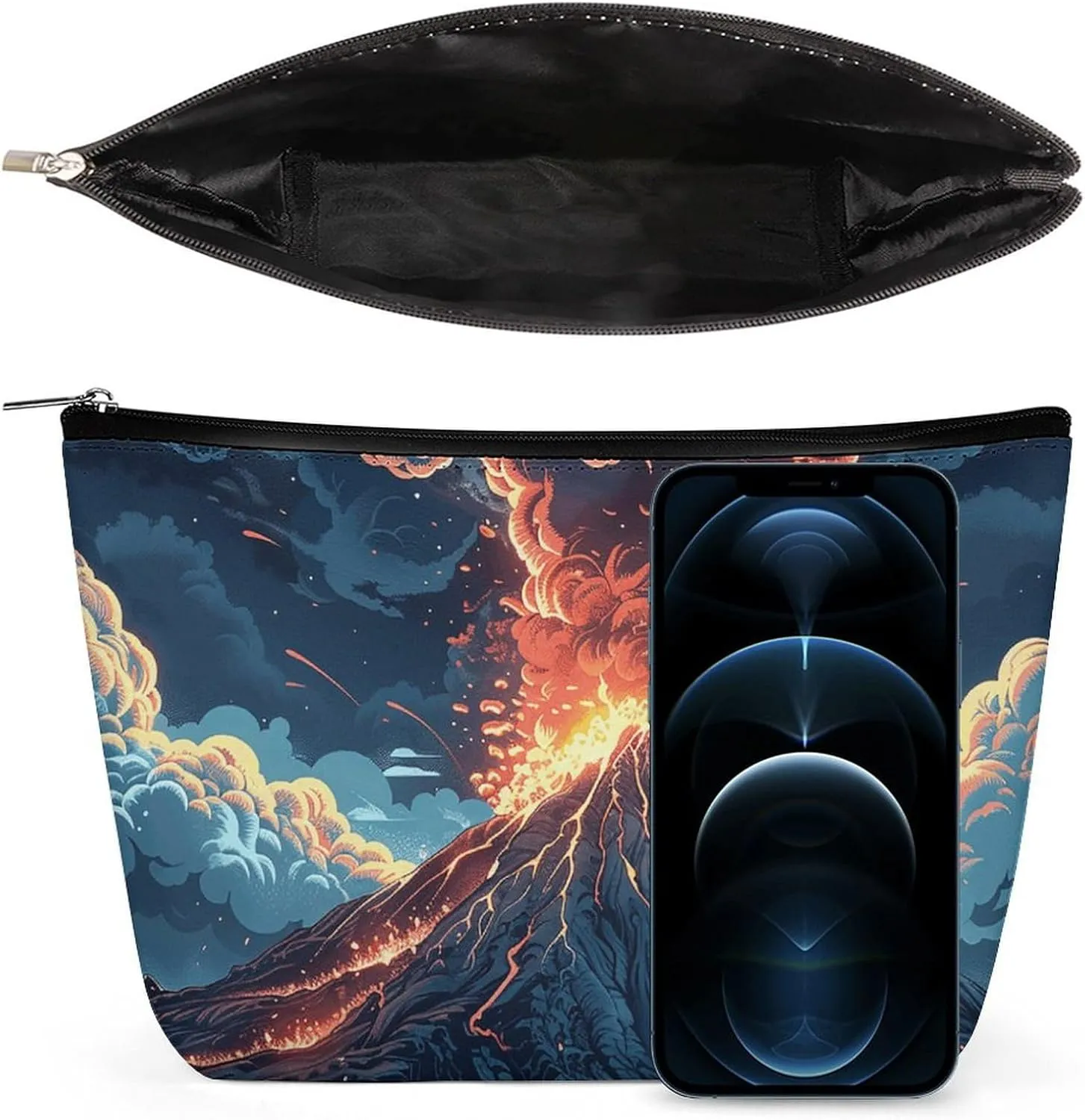 Cosmetic Bag Travel Makeup Bag Waterproof Toiletry Bag Depicts A Volcano Makeup Organizer Case Portable Toiletry Pouch Large Capacity Zipper Pouch for Women Men