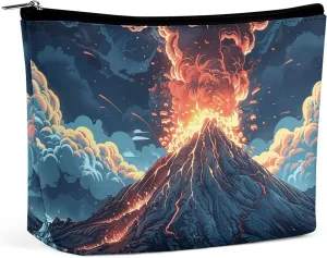 Cosmetic Bag Travel Makeup Bag Waterproof Toiletry Bag Depicts A Volcano Makeup Organizer Case Portable Toiletry Pouch Large Capacity Zipper Pouch for Women Men