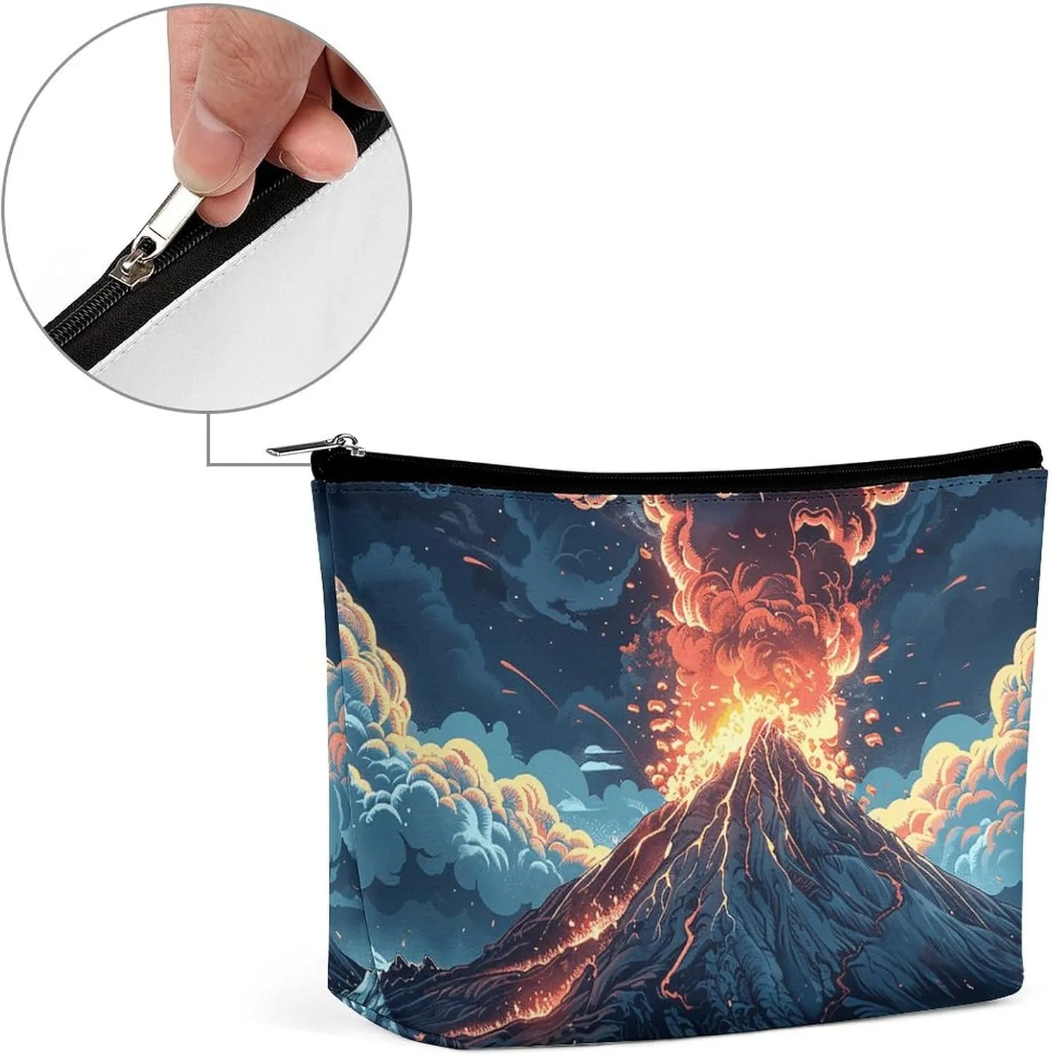Cosmetic Bag Travel Makeup Bag Waterproof Toiletry Bag Depicts A Volcano Makeup Organizer Case Portable Toiletry Pouch Large Capacity Zipper Pouch for Women Men