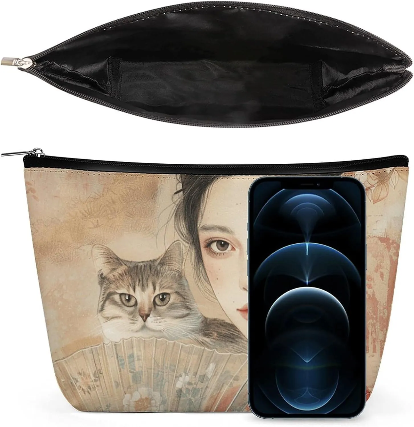 Cosmetic Bag Travel Makeup Bag Waterproof Toiletry Bag Fan And Cat Makeup Organizer Case Portable Toiletry Pouch Large Capacity Zipper Pouch for Women Men