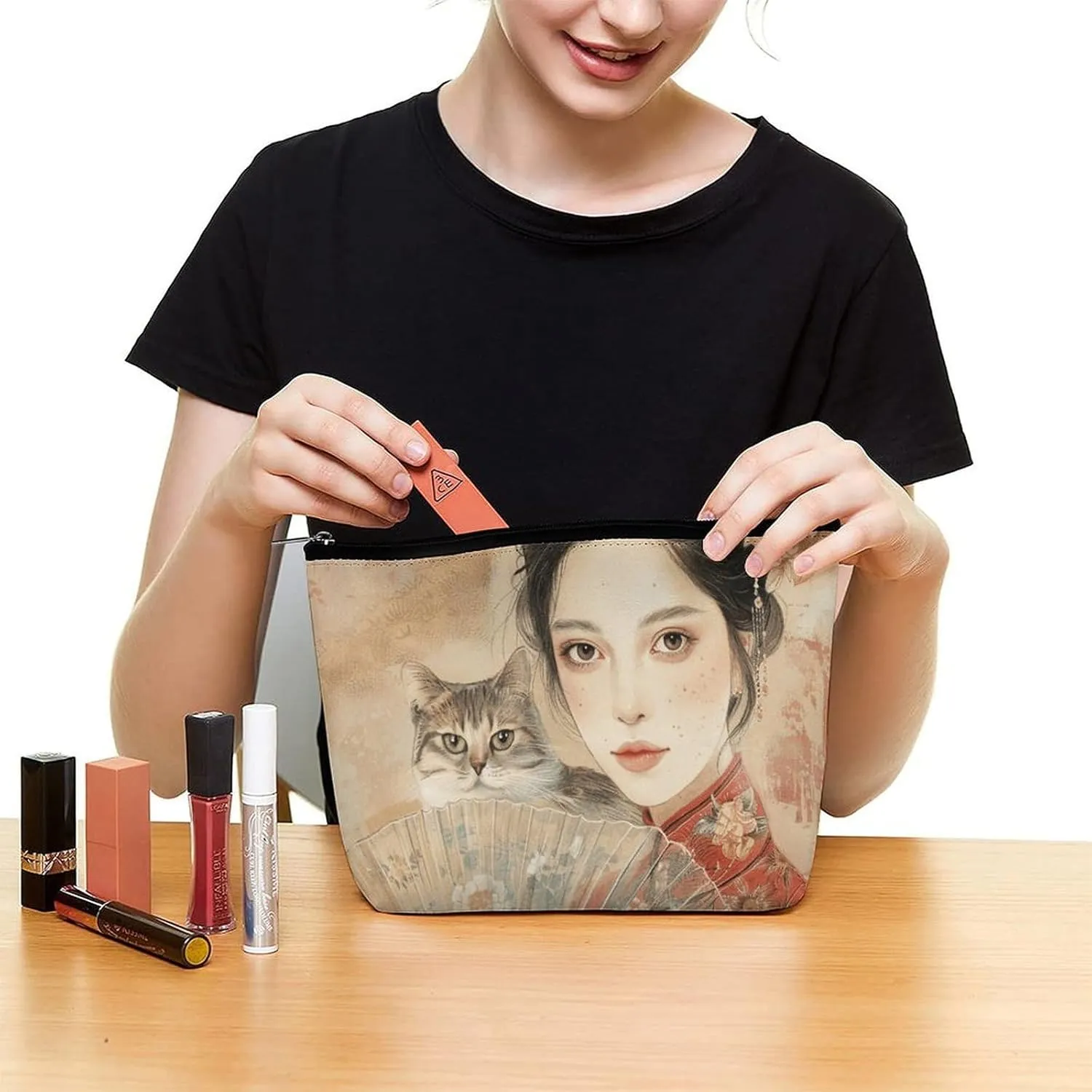 Cosmetic Bag Travel Makeup Bag Waterproof Toiletry Bag Fan And Cat Makeup Organizer Case Portable Toiletry Pouch Large Capacity Zipper Pouch for Women Men