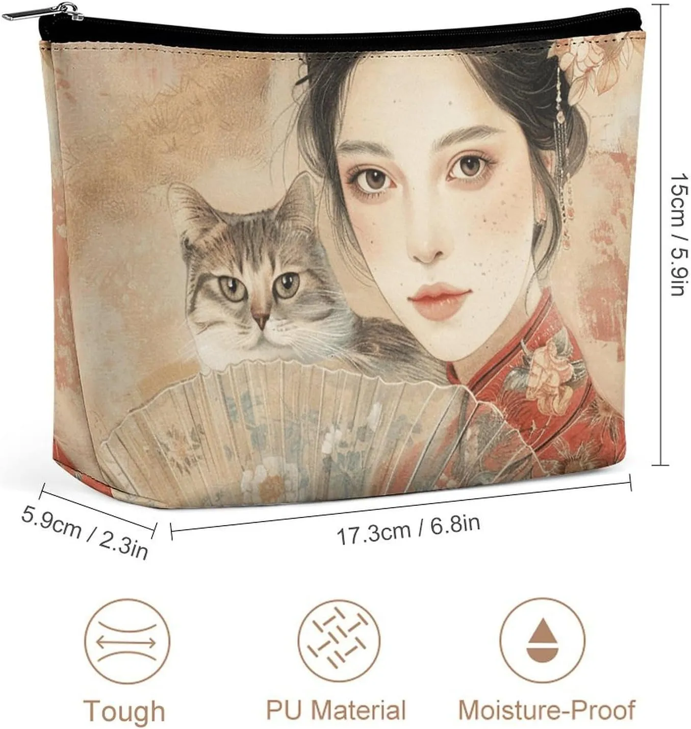 Cosmetic Bag Travel Makeup Bag Waterproof Toiletry Bag Fan And Cat Makeup Organizer Case Portable Toiletry Pouch Large Capacity Zipper Pouch for Women Men