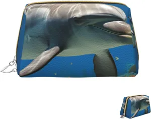 Cosmetic bag Travel Makeup Bag Waterproof Toiletry Pouch Portable Wide open Pouch Dolphins Blue Makeup Organizer Case Large Capacity Zipper Pouch Toiletry bag for women