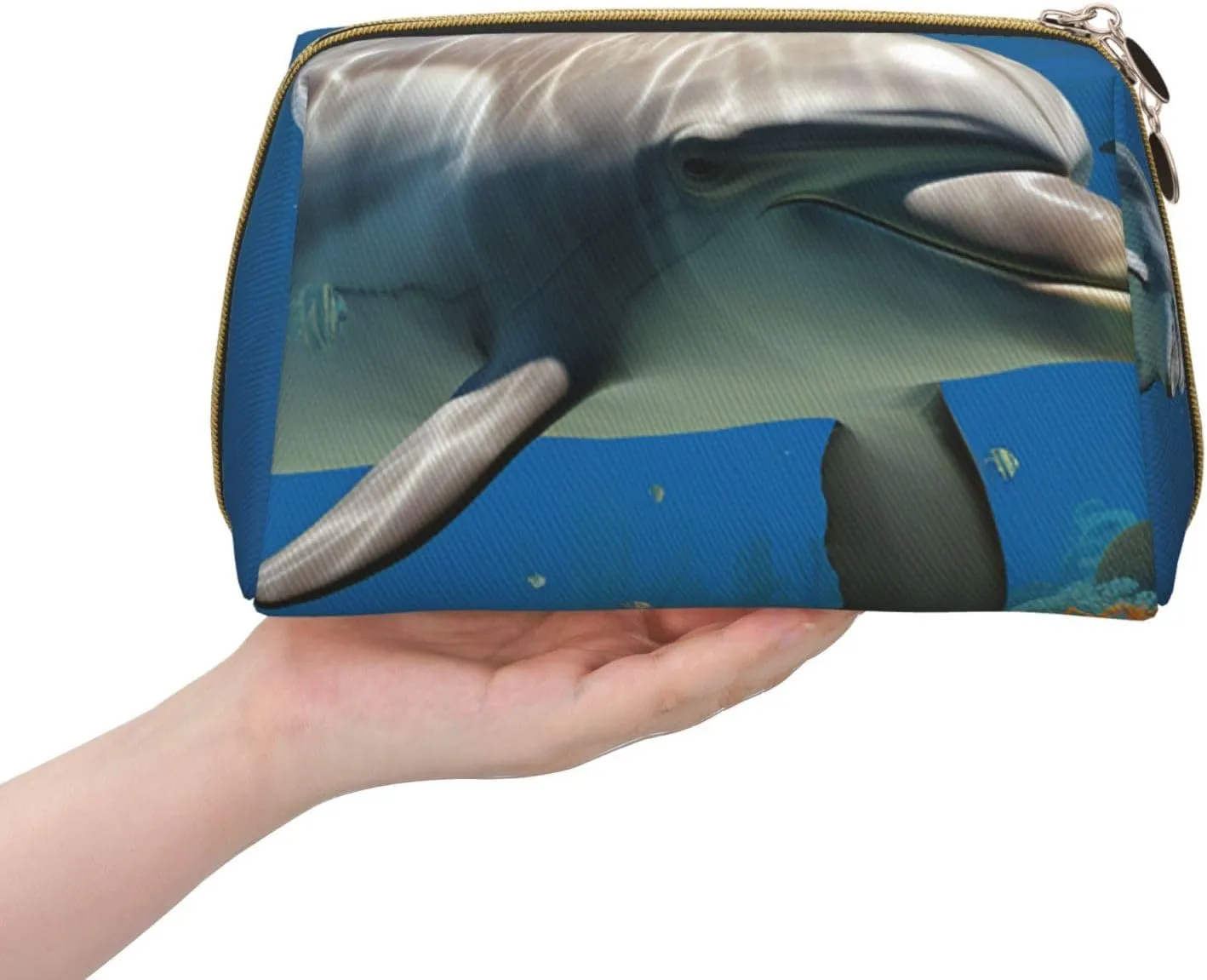 Cosmetic bag Travel Makeup Bag Waterproof Toiletry Pouch Portable Wide open Pouch Dolphins Blue Makeup Organizer Case Large Capacity Zipper Pouch Toiletry bag for women