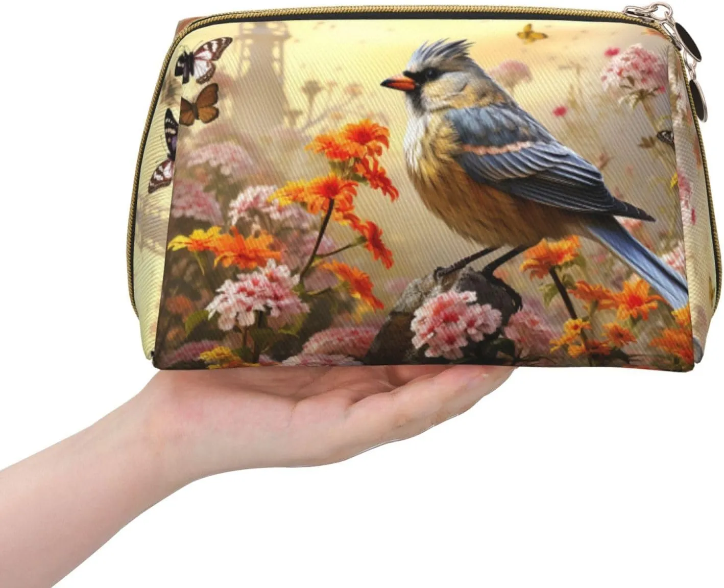 Cosmetic bag Travel Makeup Bag Waterproof Toiletry Pouch Portable Wide open Pouch Sparrow Birds Sing Makeup Organizer Case Large Capacity Zipper Pouch Toiletry bag for women