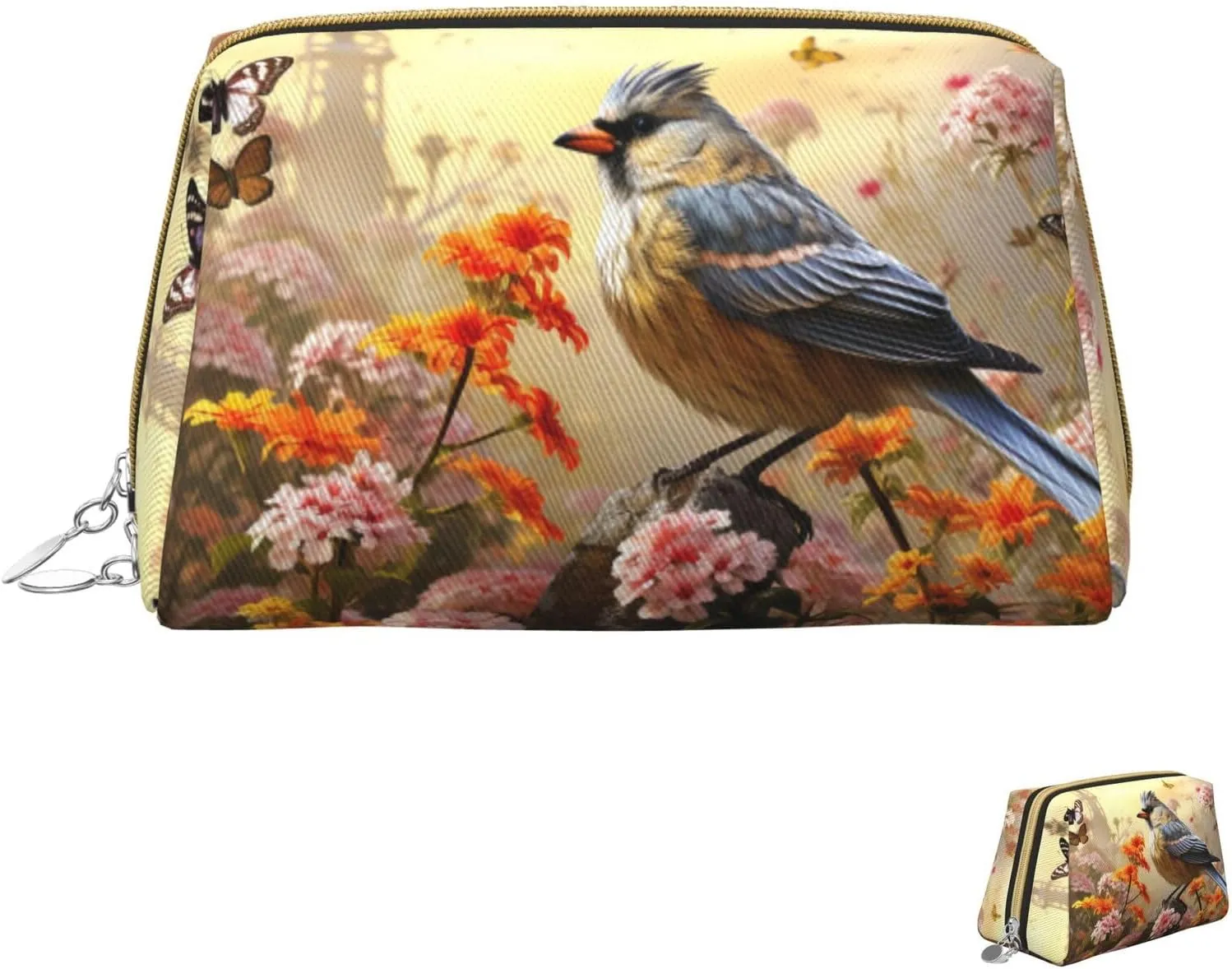 Cosmetic bag Travel Makeup Bag Waterproof Toiletry Pouch Portable Wide open Pouch Sparrow Birds Sing Makeup Organizer Case Large Capacity Zipper Pouch Toiletry bag for women