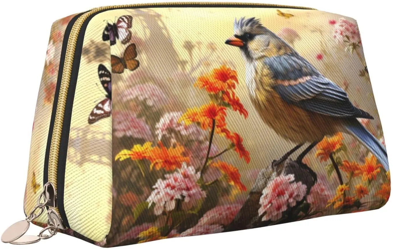 Cosmetic bag Travel Makeup Bag Waterproof Toiletry Pouch Portable Wide open Pouch Sparrow Birds Sing Makeup Organizer Case Large Capacity Zipper Pouch Toiletry bag for women