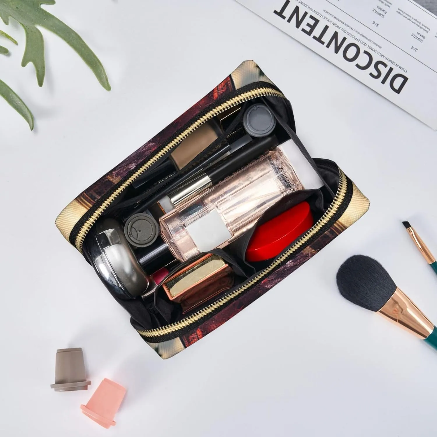 Cosmetic bag Travel Makeup Bag Waterproof Toiletry Pouch Portable Wide open Pouch Wine glass Makeup Organizer Case Large Capacity Zipper Pouch Toiletry bag for women