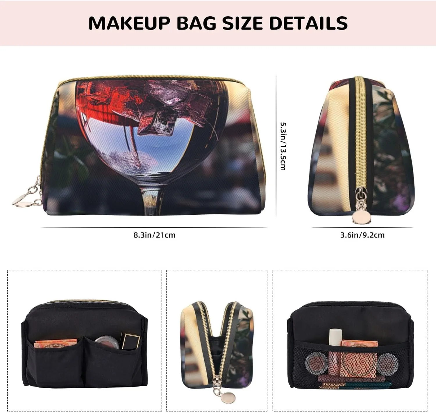 Cosmetic bag Travel Makeup Bag Waterproof Toiletry Pouch Portable Wide open Pouch Wine glass Makeup Organizer Case Large Capacity Zipper Pouch Toiletry bag for women