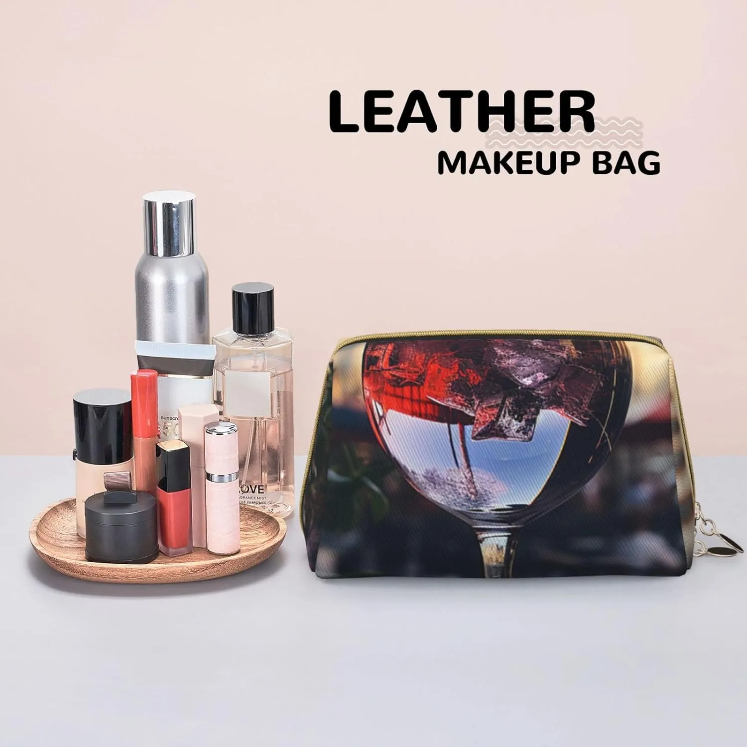 Cosmetic bag Travel Makeup Bag Waterproof Toiletry Pouch Portable Wide open Pouch Wine glass Makeup Organizer Case Large Capacity Zipper Pouch Toiletry bag for women