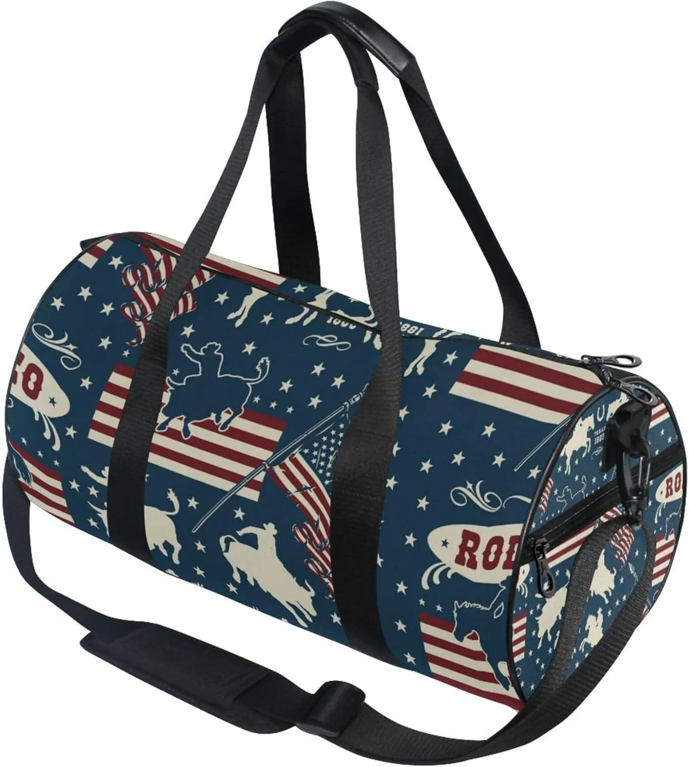 Cowboys Riding Bulls Horse Riders American Usa Flags Gym Duffle Bag for Women Men Sports Fitness Bag Workout Travel Gymnastics Dance