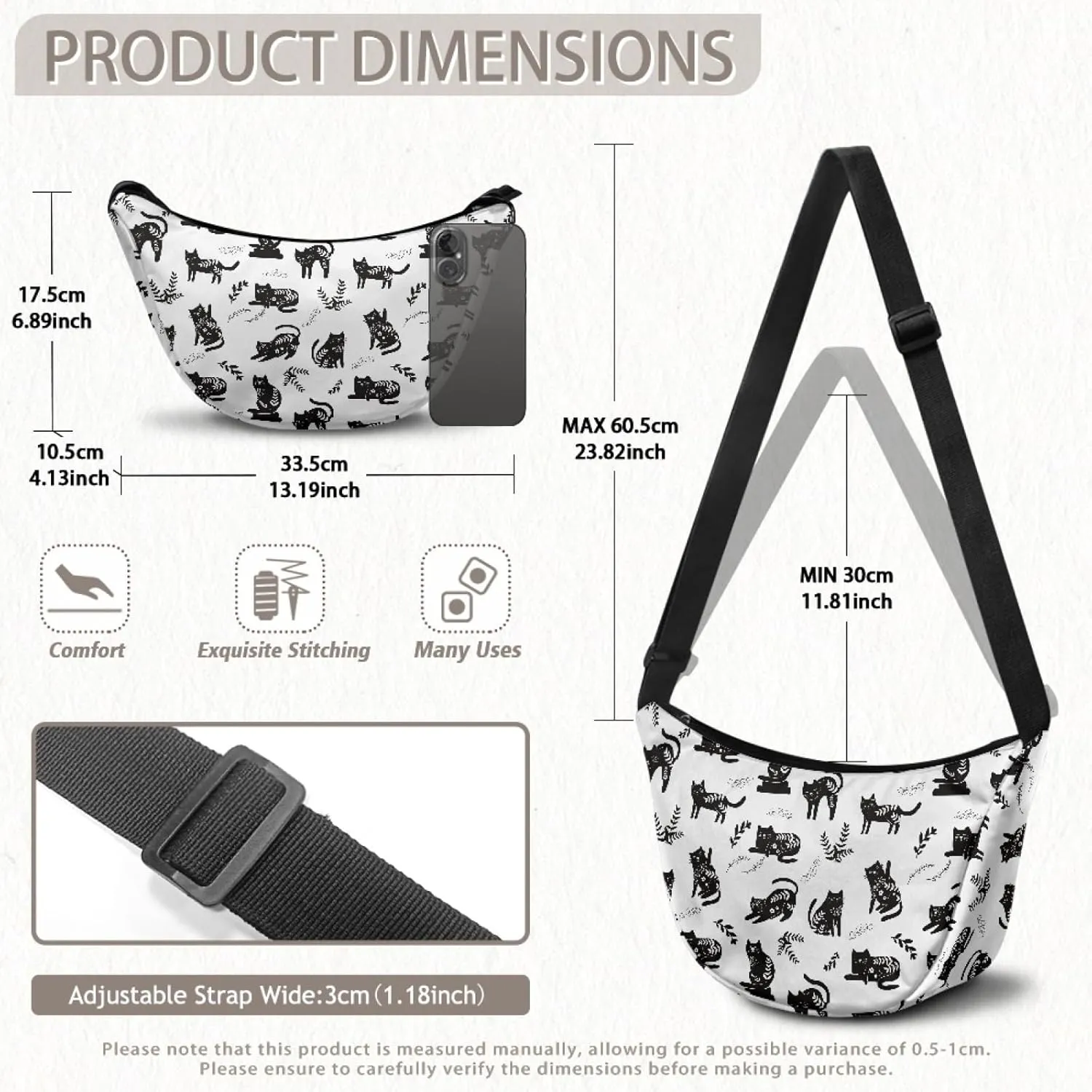 Crescent Shoulder Bags with Inside Pockets for Ladies Men Daily Use