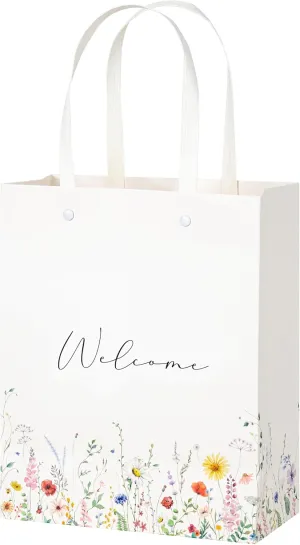 Crisky Wildflower Welcome Gift Bags for Wedding Hotel Guests, Bridal Baby Shower, 10"x8"x4", 25 Pack